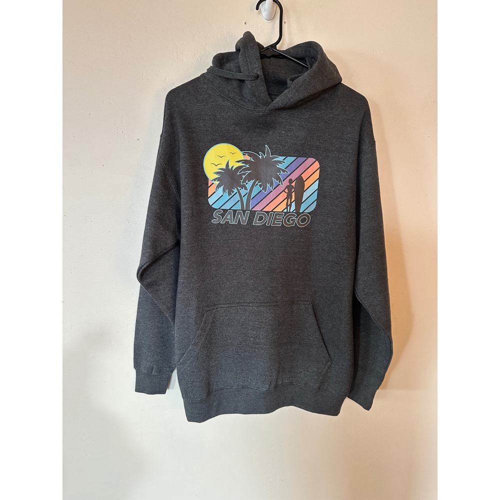 AMS San Diego Surfing Graphic Hoodie Charcoal Grey Mens Medium MH13101 Retro